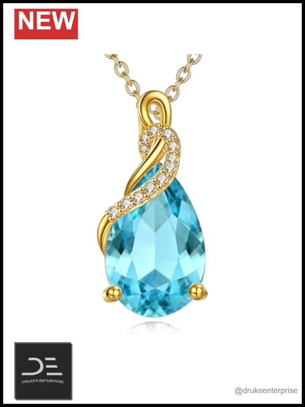 14k Solid Gold Teardrop Birthstone Necklace Pear Cut Pendant 18 Inch Chain